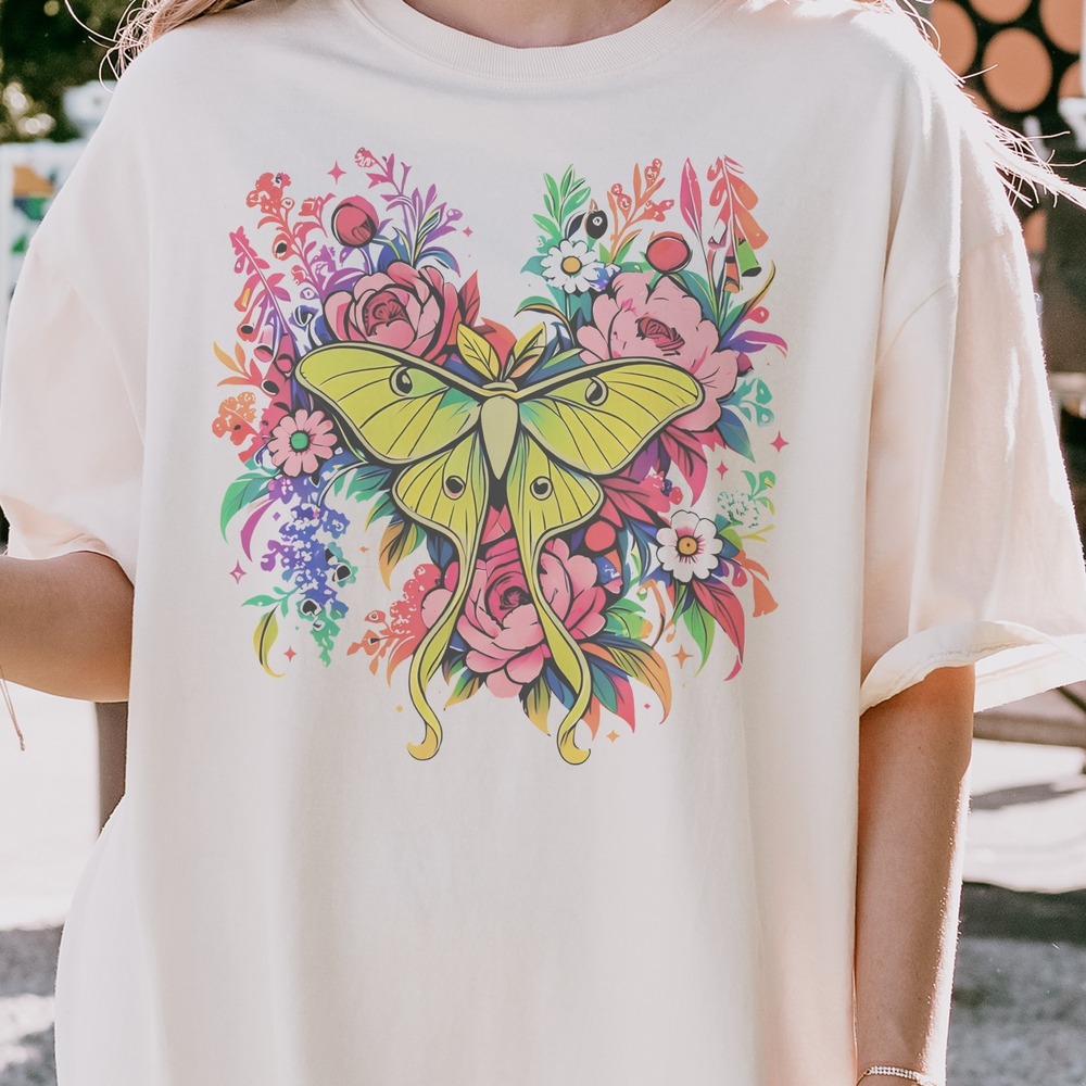 Luna Moth Spreading Over a Peony Bloom Tee